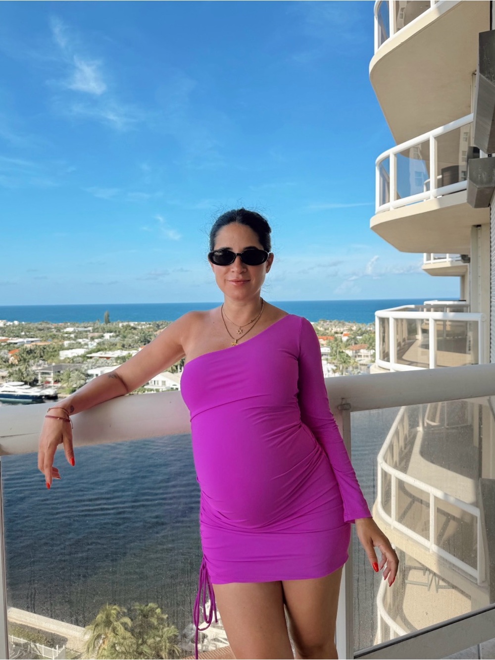 Bumpsuit Women’s One-Shoulder Pink Bodycon Dress maternity